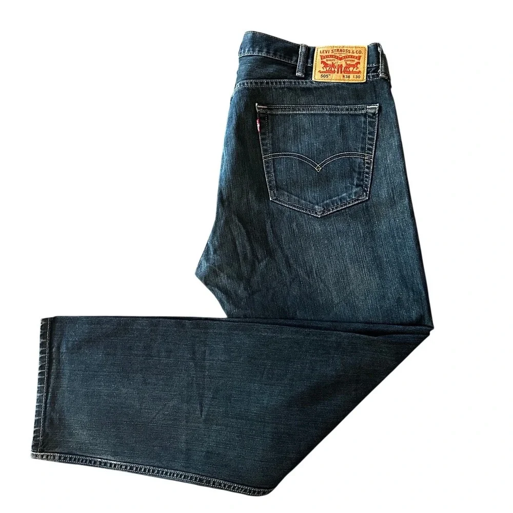 Levi's 505 Dark‎ Wash Indigo Regular Fit Straight Leg Denim Jeans Men's 38x30